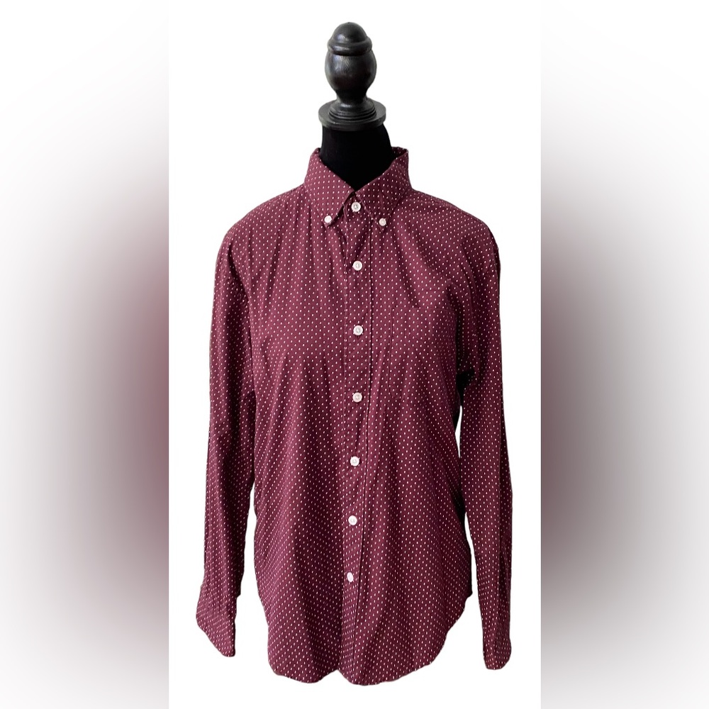 American Eagle Outfitters: Maroon Button Down Shirt with Polka Dots